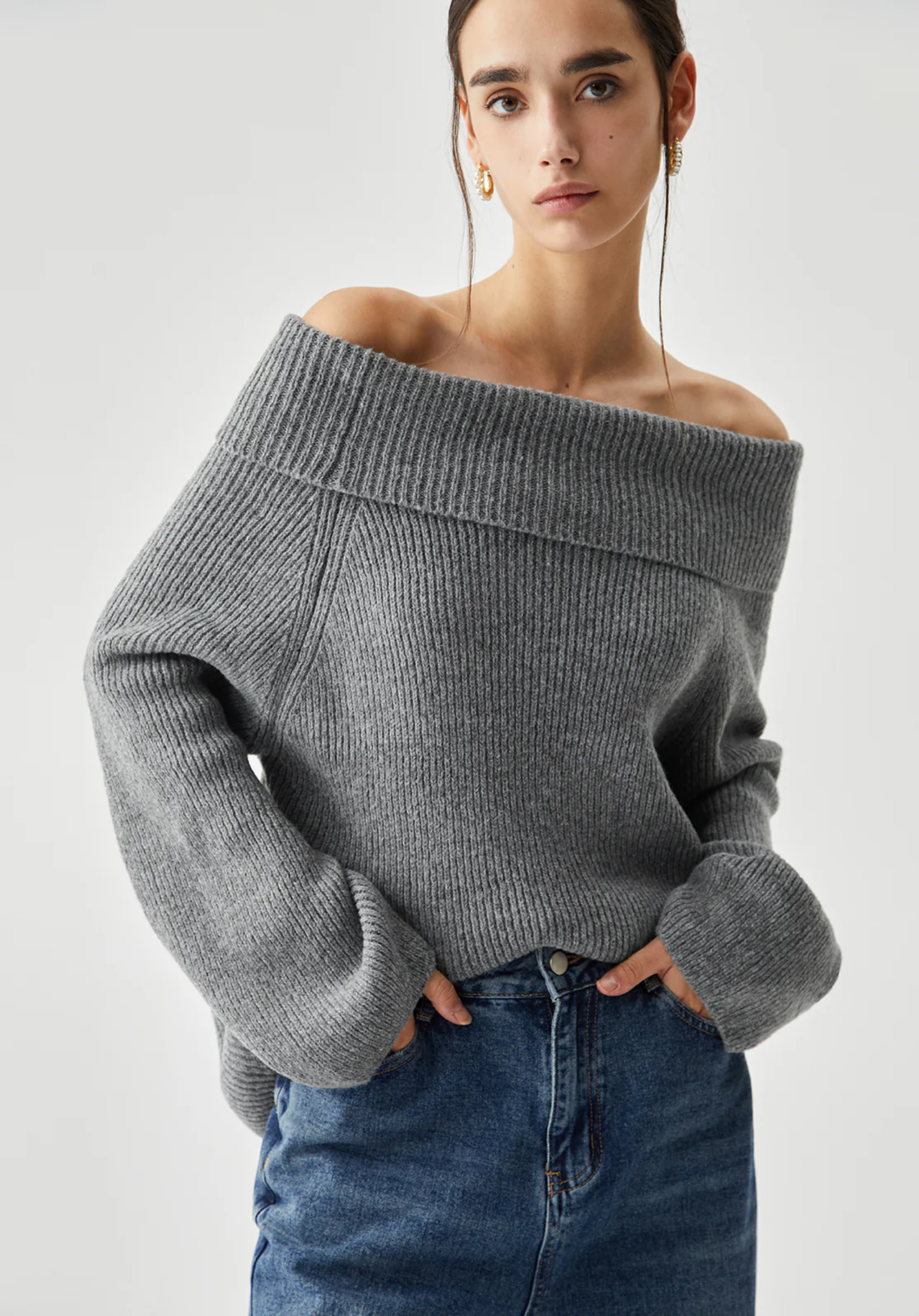 Knitted Off-Shoulder Sweater